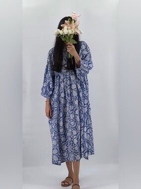 Bohemian Blue Floral Maxi Dress - Relaxed Fit